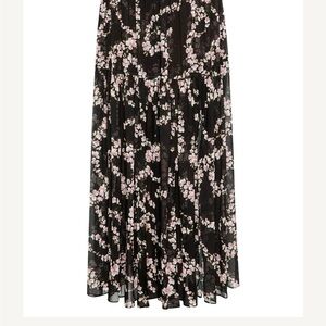 Misa Los Angeles Black Maxi Skirt with Pink Floral Print